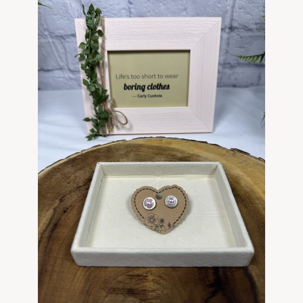 Handmade Light Pink Crystal Bullet Casing Stud Earrings 357 Mag